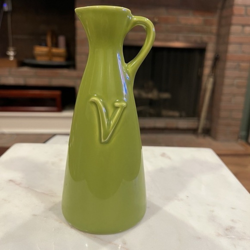 Crate & Barrel Ceramic Vinegar‎ Bottle - Green No Spouts.